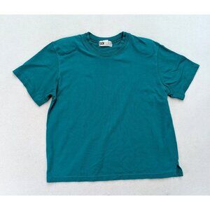 Vintage 80s 90s Women's T-shirt Size XL Teal Green Shoulder Pads Short Sleeve